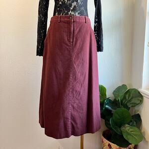 L.L. Bean Burgundy Classic 100% Cotton Midi Skirt Lined Size 6